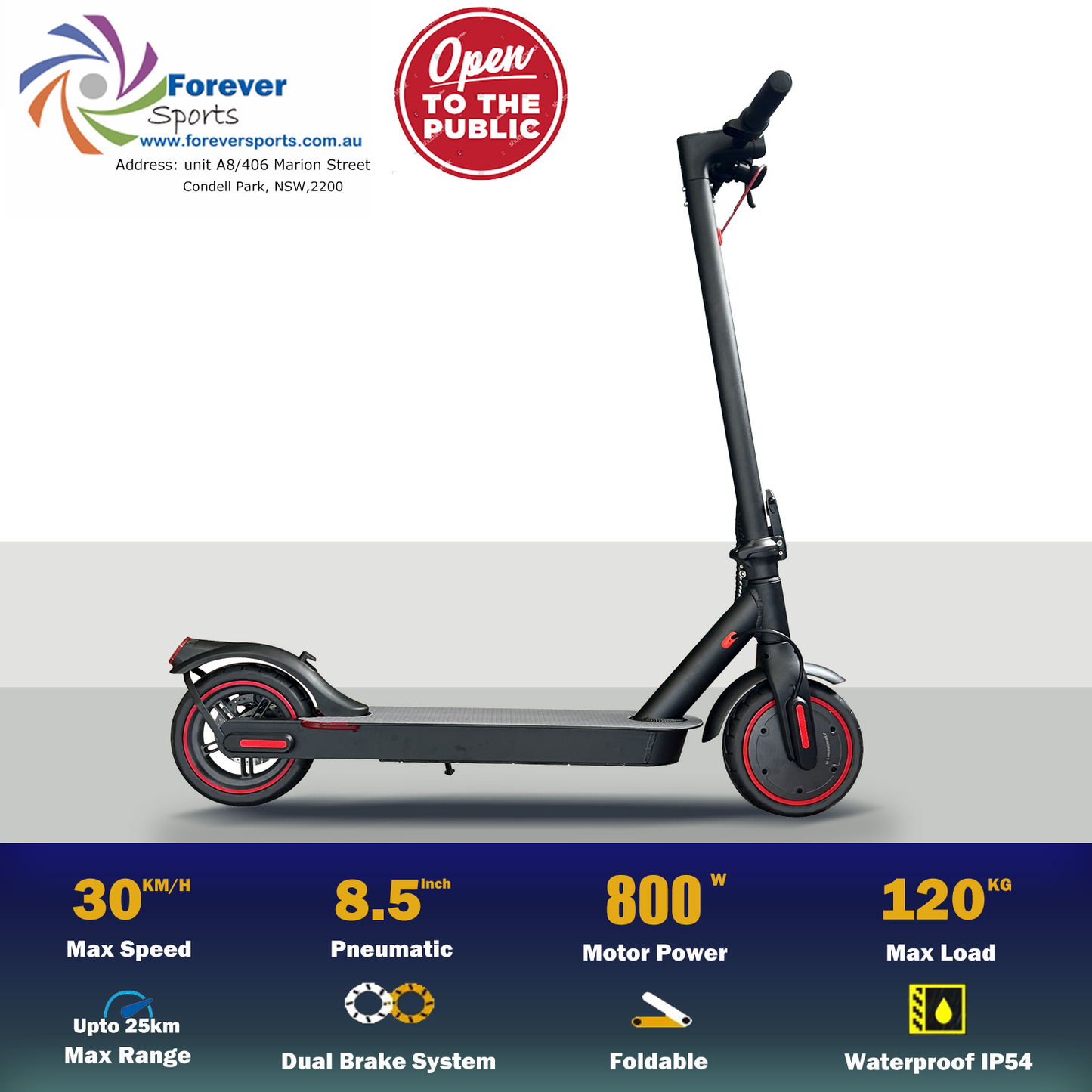 2025 model E9PRO electric scooter with 8.5” Flat-Free tyres 7.5ah lithium battery & 800w motor