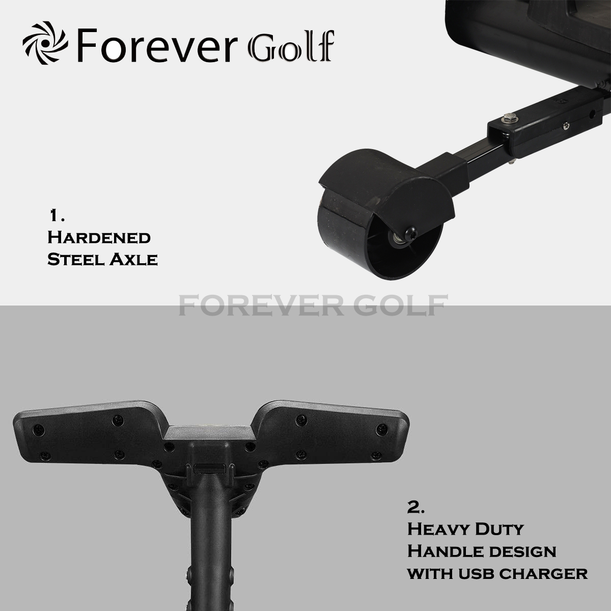 All in one Remote Control Dual Motors Electric Golf Trolley with a seat, Sand bucket holder, phone holder Golf Buggy-Silver Frame+Blue Wheels
