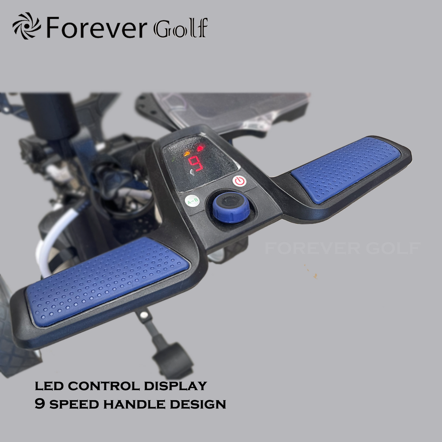 All in one Remote Control Dual Motors Electric Golf Trolley with a seat, Sand bucket holder, phone holder Golf Buggy-Silver Frame+Blue Wheels