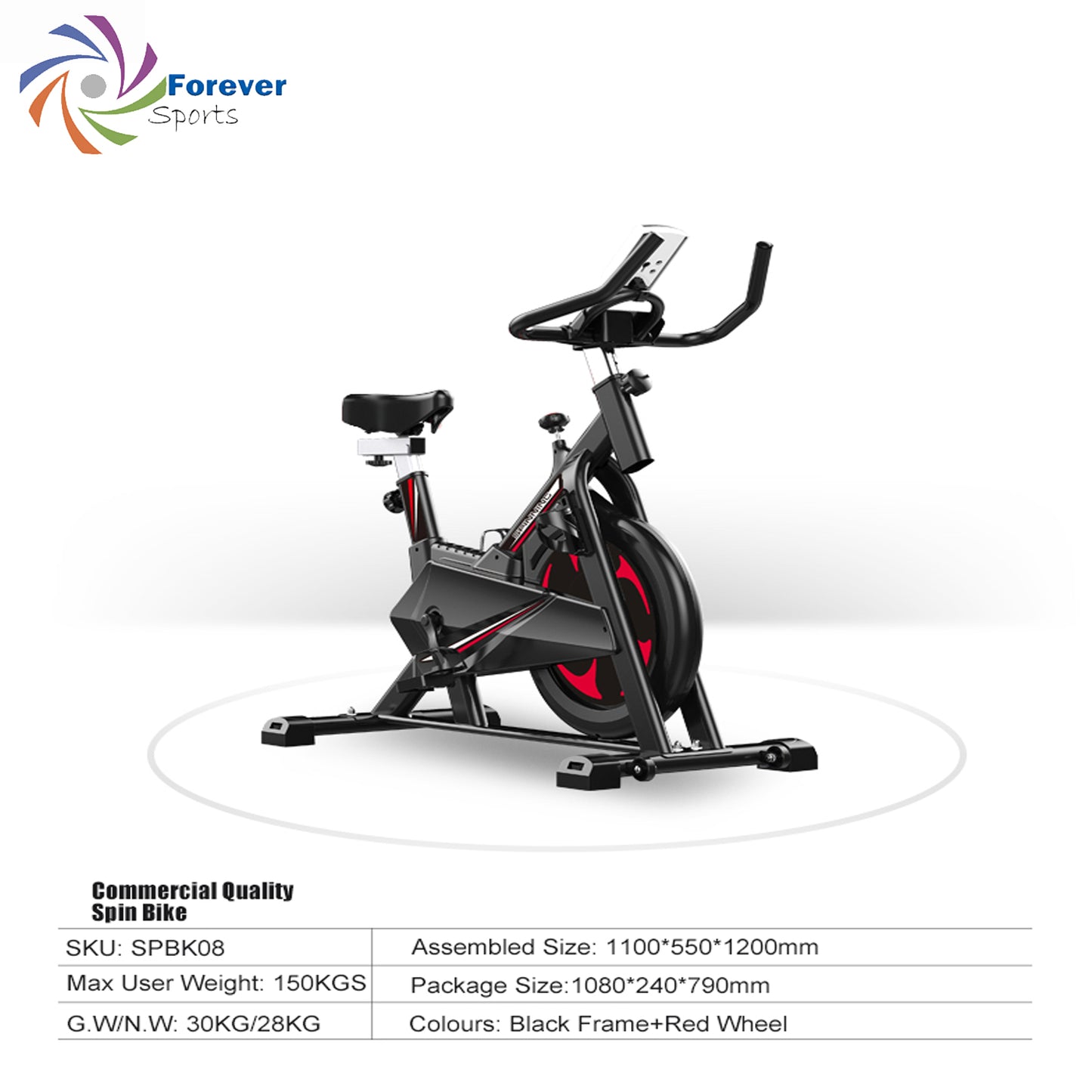 🚴♂️[SPBK08】 Forever Sports Spin Bike– Silent Belt Drive, Adjustable Resistance & LCD Monitor
