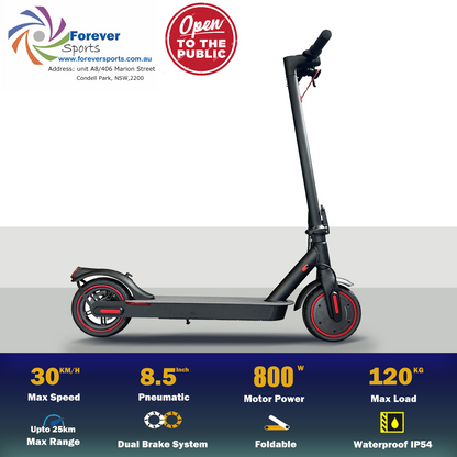 2025 model E9PRO electric scooter with 8.5” solid tyres 7.5ah lithium battery & 800w motor