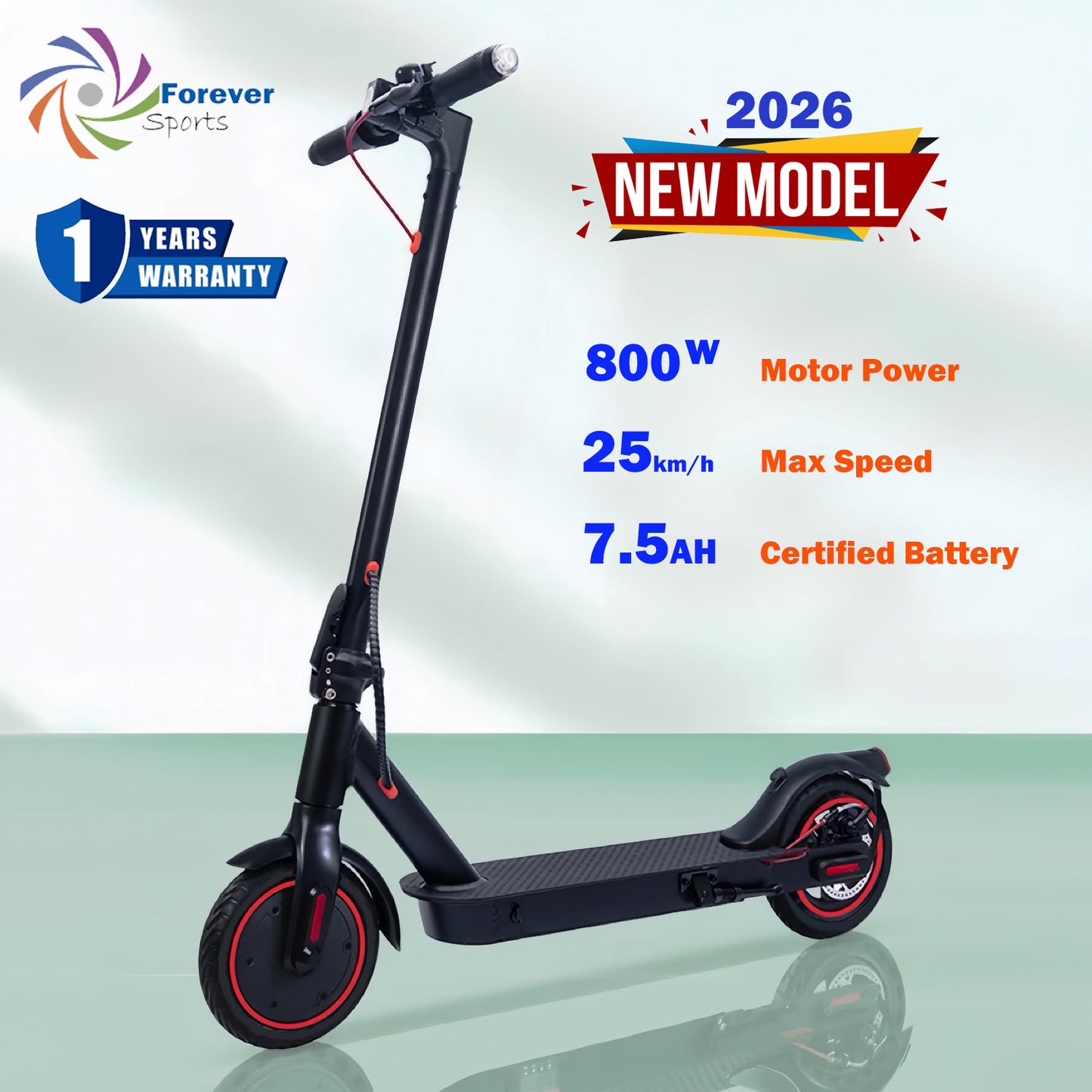 2026 E9-Electric Scooter 8.5inch Pneumatic Tyres, 7.5Ah Li-ion Battery, 800W Max power Motor-Black