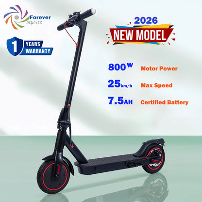 2026 E9-Electric Scooter 8.5inch Pneumatic Tyres, 7.5Ah Li-ion Battery, 800W Max power Motor-Black