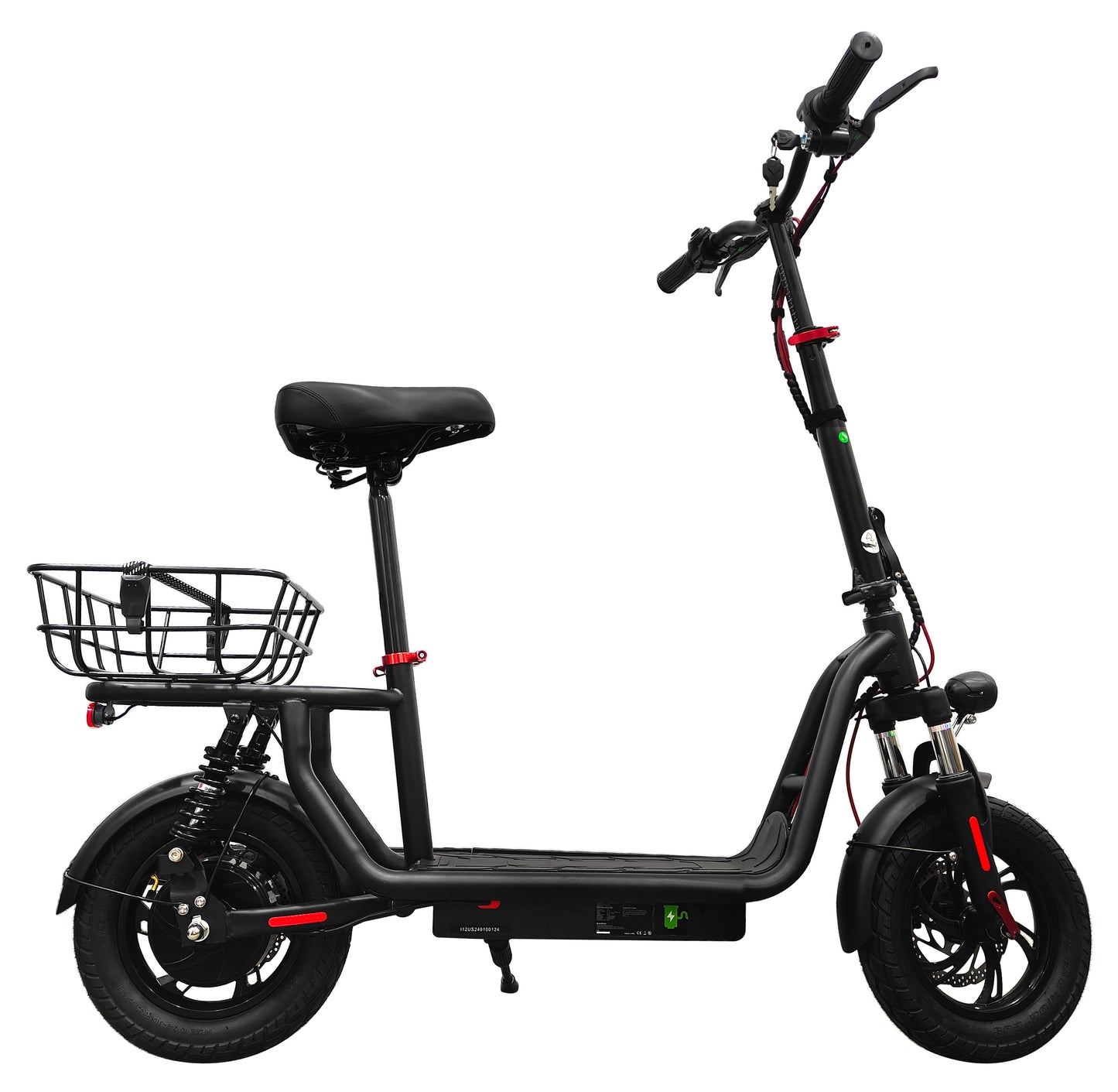2026 Model EB5- Electric Scooter bike with Seat | 500W motor 48V Battery, 25km/h, 30km Range, 14″ Tyres – Black