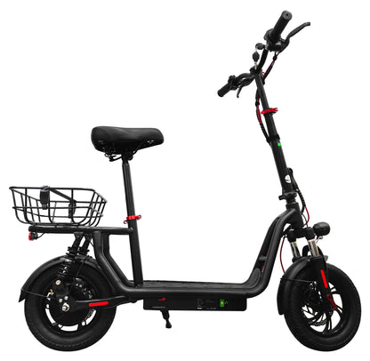2026 Model EB5- Electric Scooter bike with Seat | 500W motor 48V Battery, 25km/h, 30km Range, 14″ Tyres – Black