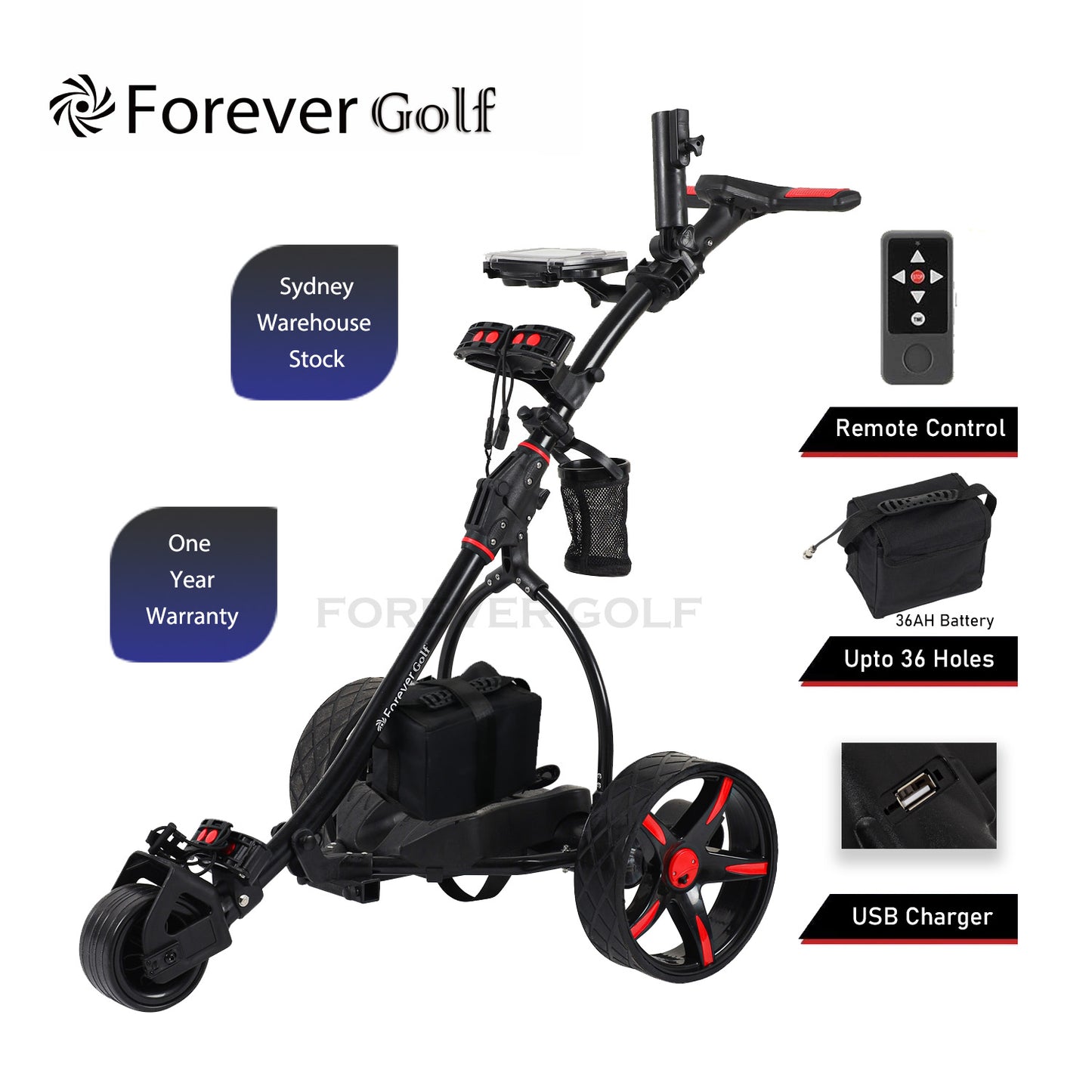 Brand New 2025 Remote Control Golf Buggy Dual Motors Electric Golf Trolley with a Build-in USB charger-Red