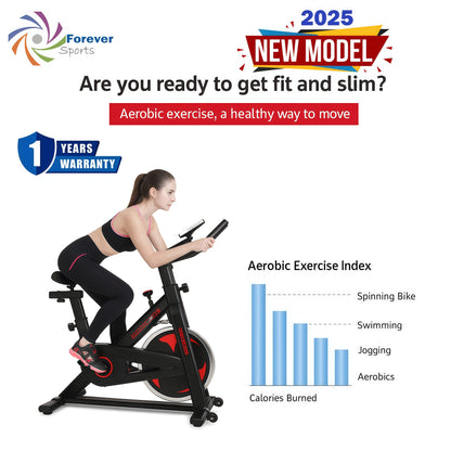 🚴‍♂️ [SPBK06]Forever Sports Spin Bike – Heavy Flywheel, Adjustable Resistance & LCD Monitor
