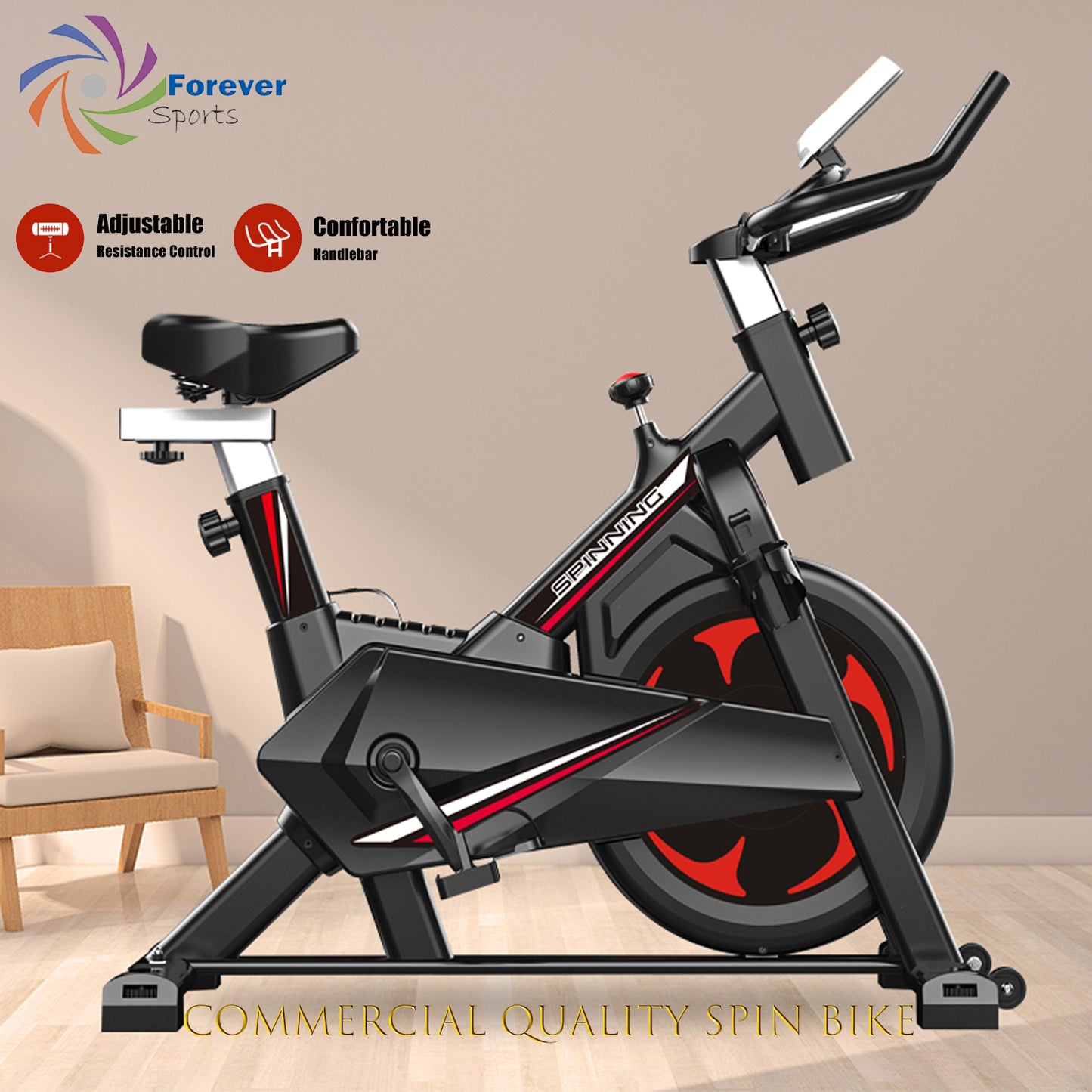 🚴‍♂️[SPBK08】 Forever Sports Spin Bike– Silent Belt Drive, Adjustable Resistance & LCD Monitor