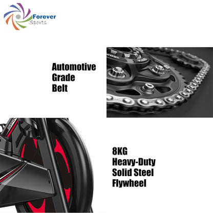 🚴‍♂️[SPBK08】 Forever Sports Spin Bike– Silent Belt Drive, Adjustable Resistance & LCD Monitor