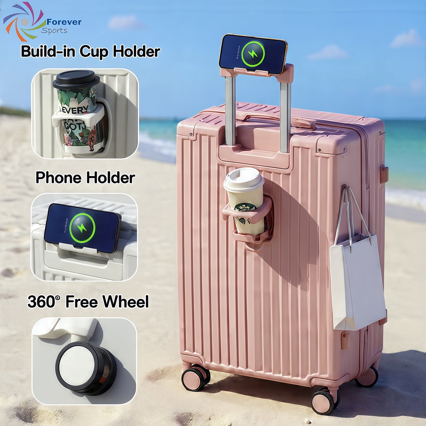 3pcs luggage Suitcase Trolley Set TSA Lock Travel Carry on Hard Cases-Pink