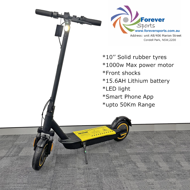 MAX156SS Electric Scooter, 10-inch solid rubber tyres, never popped, Front shocks,foldable scooter with 1 year warranty