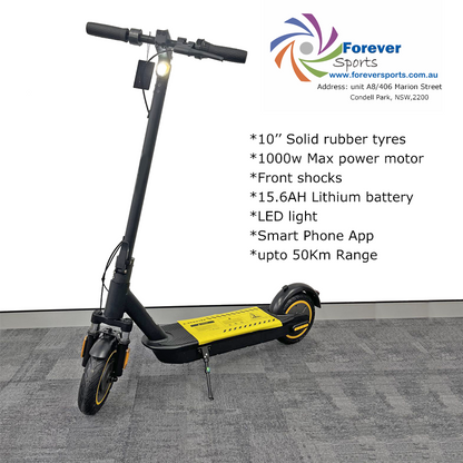 MAX156SS Electric Scooter, 10-inch solid rubber tyres, never popped, Front shocks,foldable scooter with 1 year warranty