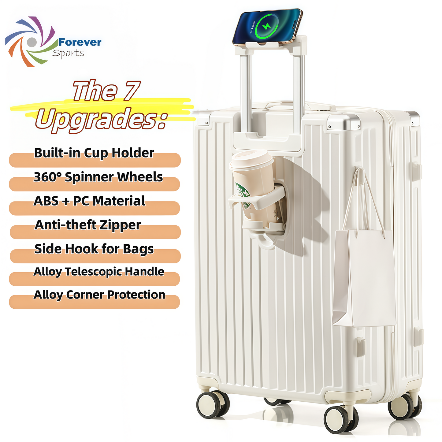 3pcs luggage Suitcase Trolley Set TSA Lock Travel Carry on Hard Cases-WHITE